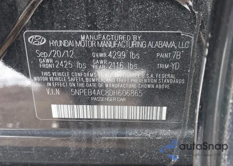 2013 Hyundai Sonata Gls из США, поврежденный, VIN 5NPEB4AC8DH606865